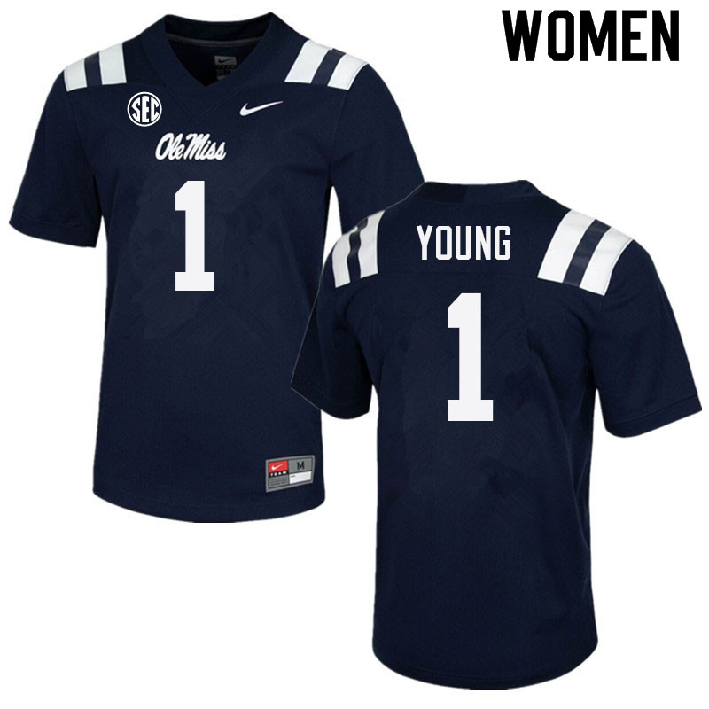 Women #1 Isheem Young Ole Miss Rebels College Football Jerseys Sale-Navy - Click Image to Close
